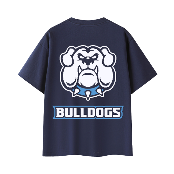 Bulldogs tee — blue print, back